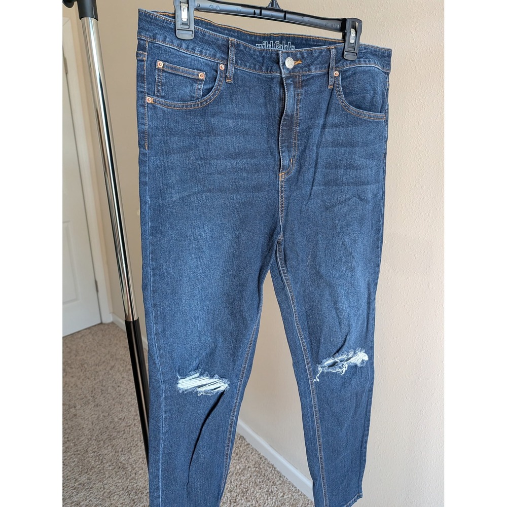 Wild Fable Womens High Rise Skinny Jeans Dark Wash Distressed Knee Size 16